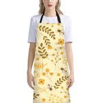 Flower Bee Pattern Print Bib Apron With Pocket