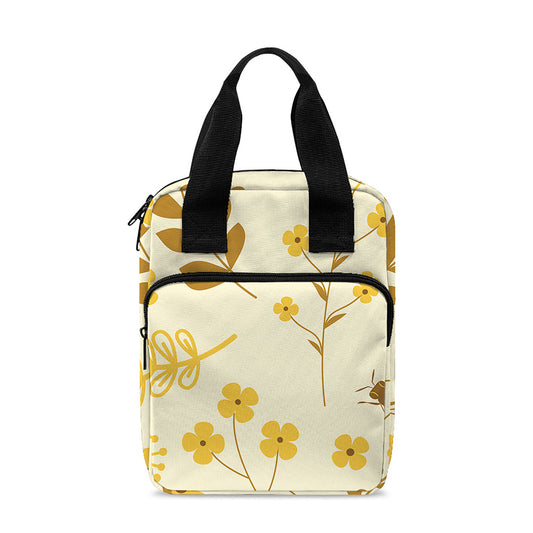 Flower Bee Pattern Print Bible Tote Bag