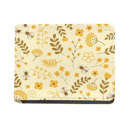 Flower Bee Pattern Print Bifold Wallet