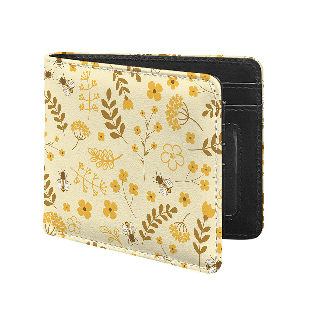 Flower Bee Pattern Print Bifold Wallet
