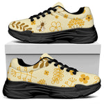 Flower Bee Pattern Print Black Chunky Shoes
