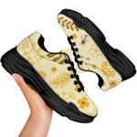 Flower Bee Pattern Print Black Chunky Shoes