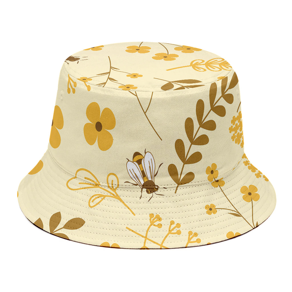 Flower Bee Pattern Print Bucket Hat