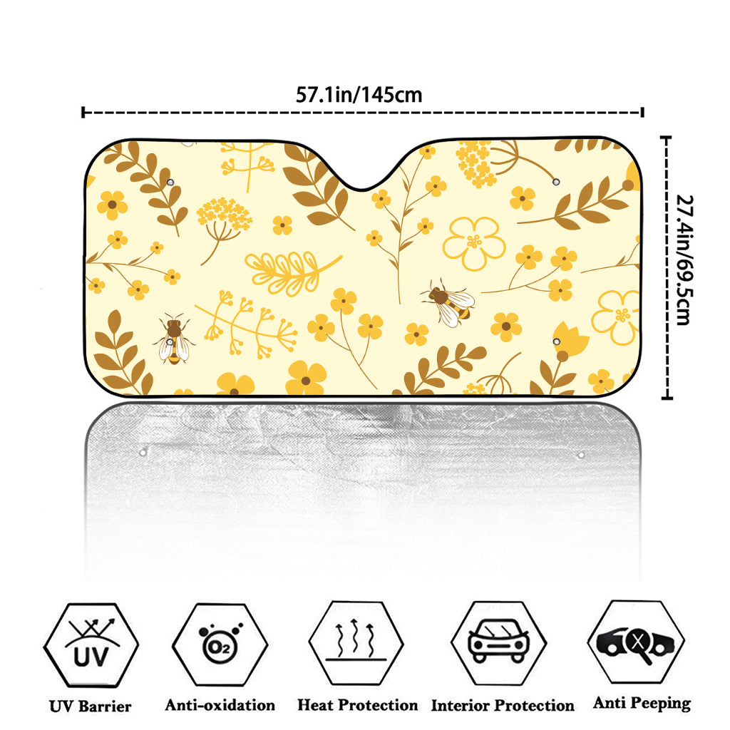 Flower Bee Pattern Print Car Windshield Sun Shade