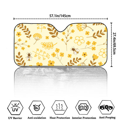 Flower Bee Pattern Print Car Windshield Sun Shade