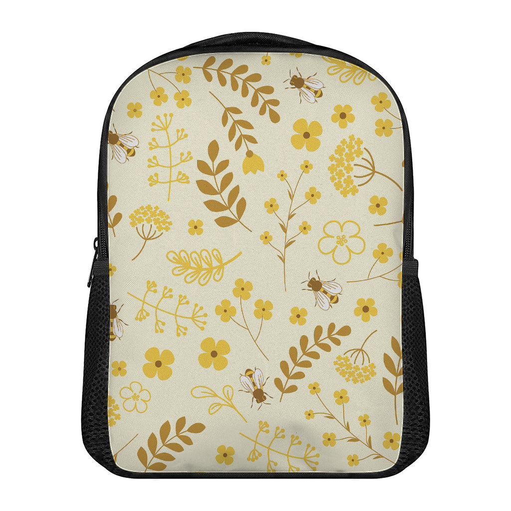 Flower Bee Pattern Print Casual Backpack