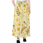 Flower Bee Pattern Print Chiffon Maxi Skirt