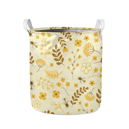 Flower Bee Pattern Print Collapsible Laundry Basket