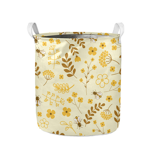 Flower Bee Pattern Print Collapsible Laundry Basket