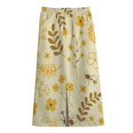 Flower Bee Pattern Print Cotton Front Slit Maxi Skirt