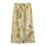 Flower Bee Pattern Print Cotton Front Slit Maxi Skirt