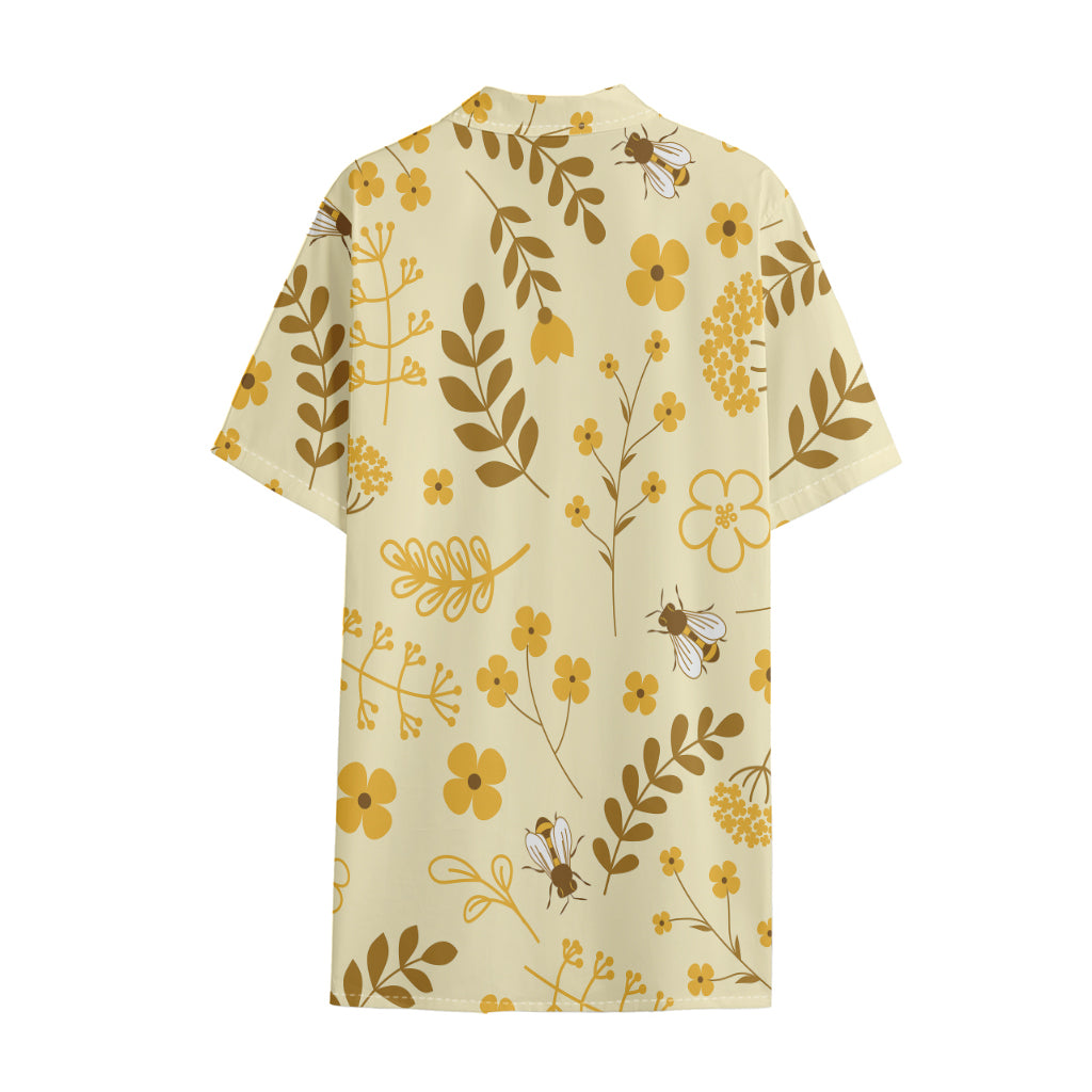 Flower Bee Pattern Print Cotton Hawaiian Shirt