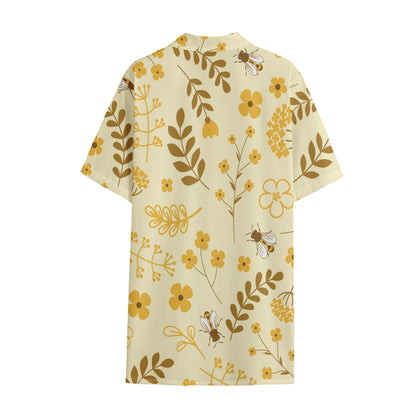 Flower Bee Pattern Print Cotton Hawaiian Shirt