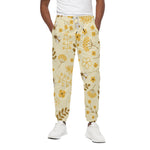 Flower Bee Pattern Print Cotton Pants