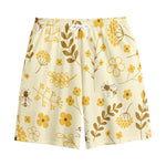 Flower Bee Pattern Print Cotton Shorts
