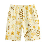 Flower Bee Pattern Print Cotton Shorts