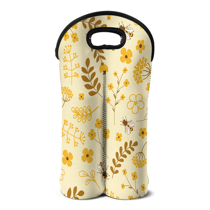 Flower Bee Pattern Print Double Neoprene Wine Tote