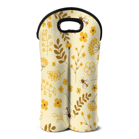 Flower Bee Pattern Print Double Neoprene Wine Tote