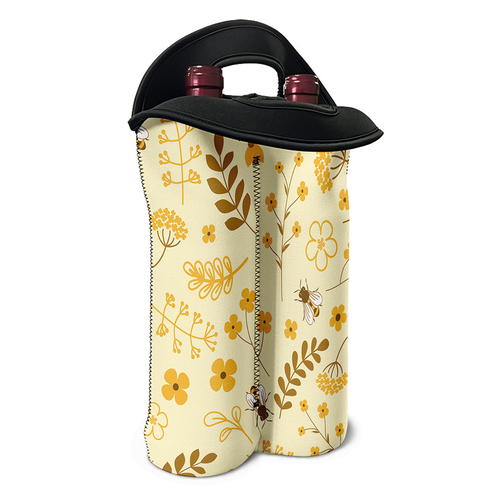 Flower Bee Pattern Print Double Neoprene Wine Tote