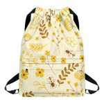 Flower Bee Pattern Print Drawstring Backpack