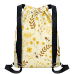 Flower Bee Pattern Print Drawstring Backpack