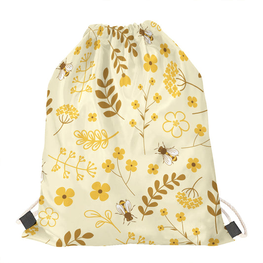 Flower Bee Pattern Print Drawstring Bag