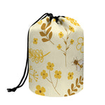 Flower Bee Pattern Print Drawstring Makeup Bag