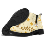 Flower Bee Pattern Print Flat Ankle Boots