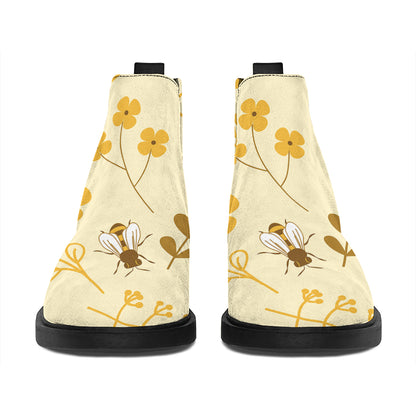 Flower Bee Pattern Print Flat Ankle Boots