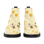Flower Bee Pattern Print Flat Ankle Boots