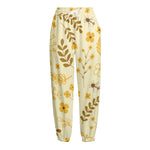 Flower Bee Pattern Print Fleece Lined Knit Pants