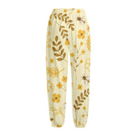 Flower Bee Pattern Print Fleece Lined Knit Pants