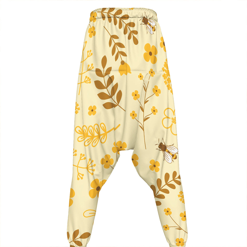 Flower Bee Pattern Print Hammer Pants