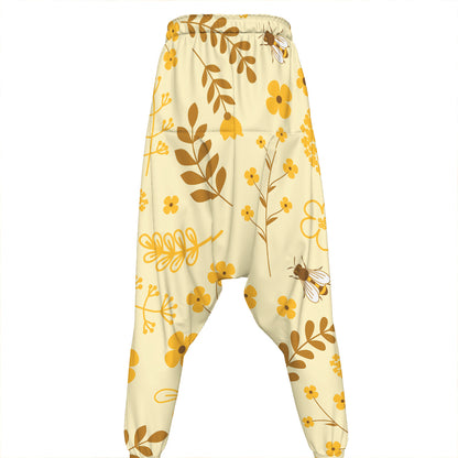 Flower Bee Pattern Print Hammer Pants