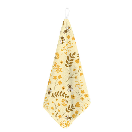 Flower Bee Pattern Print Hand Towel
