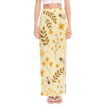 Flower Bee Pattern Print High Slit Maxi Skirt