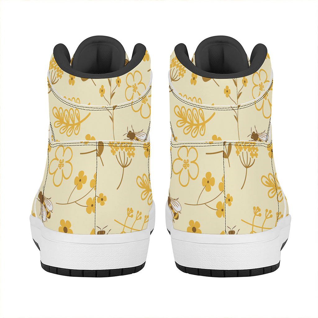 Flower Bee Pattern Print High Top Leather Sneakers