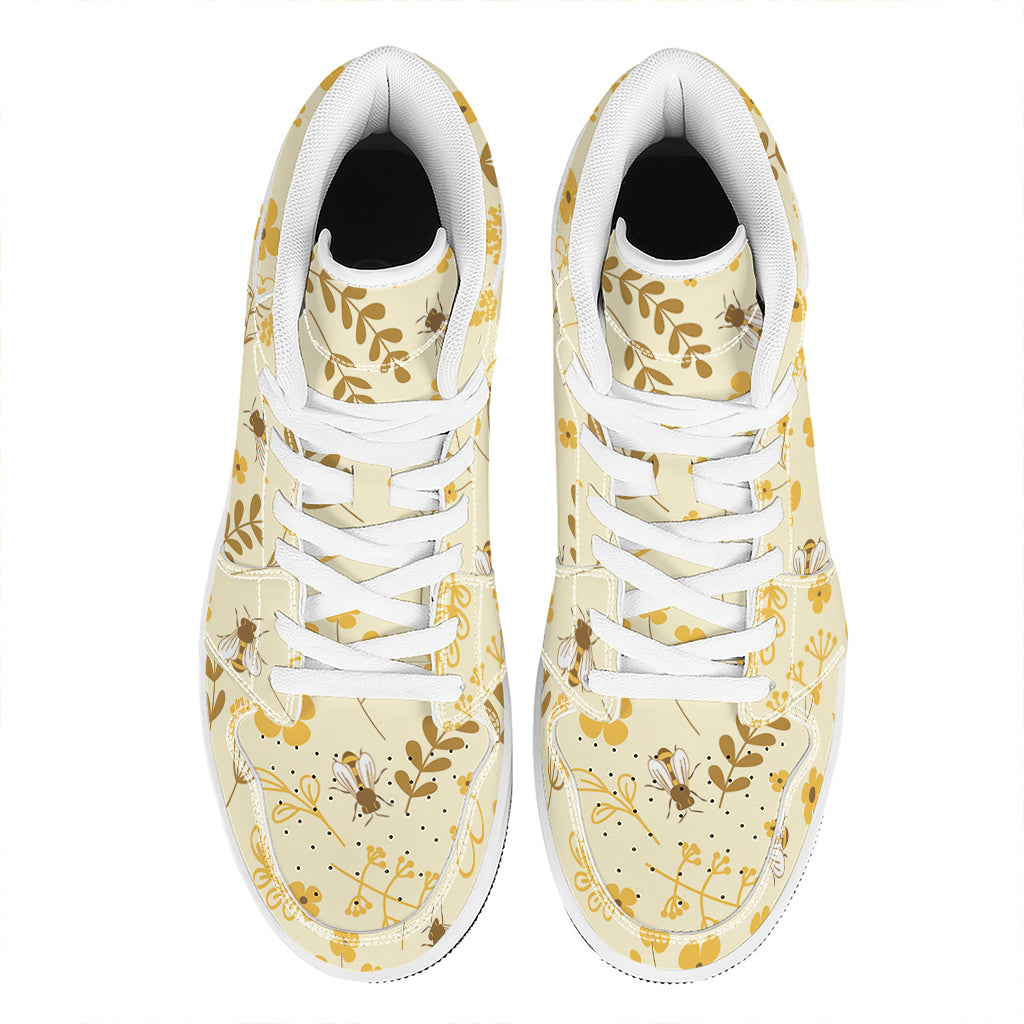 Flower Bee Pattern Print High Top Leather Sneakers