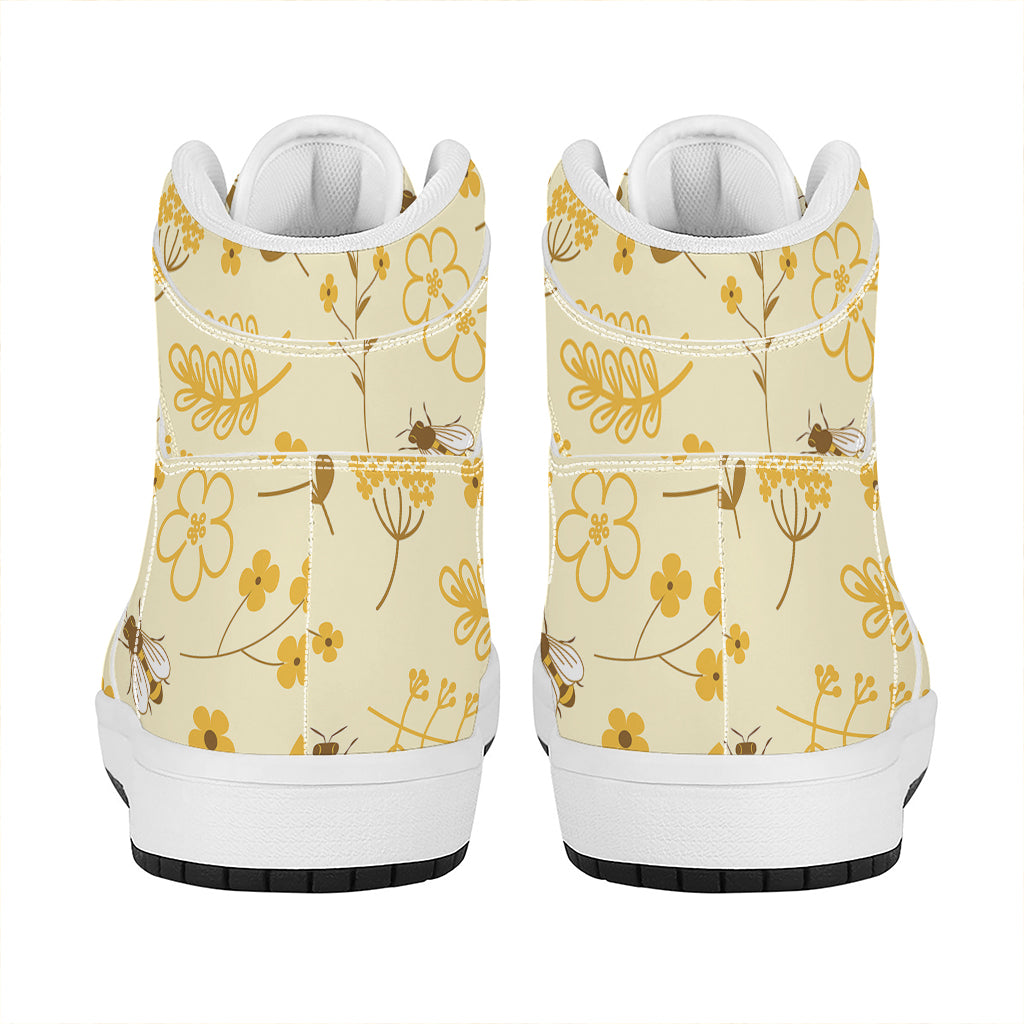 Flower Bee Pattern Print High Top Leather Sneakers