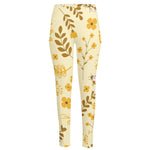 Flower Bee Pattern Print High-Waisted Pocket Leggings