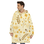 Flower Bee Pattern Print Hoodie Blanket