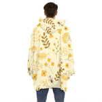 Flower Bee Pattern Print Hoodie Blanket