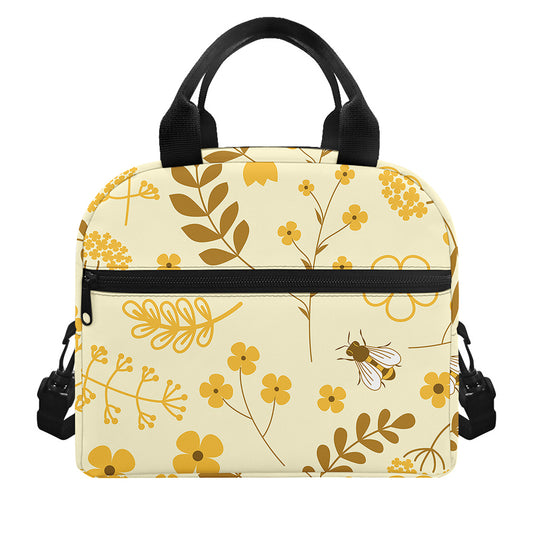 Flower Bee Pattern Print Insulated Lunch Bag