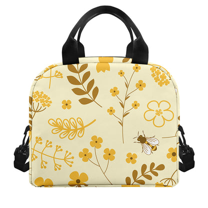 Flower Bee Pattern Print Insulated Lunch Bag
