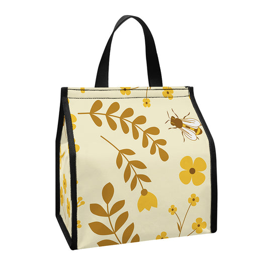 Flower Bee Pattern Print Insulated Lunch Tote