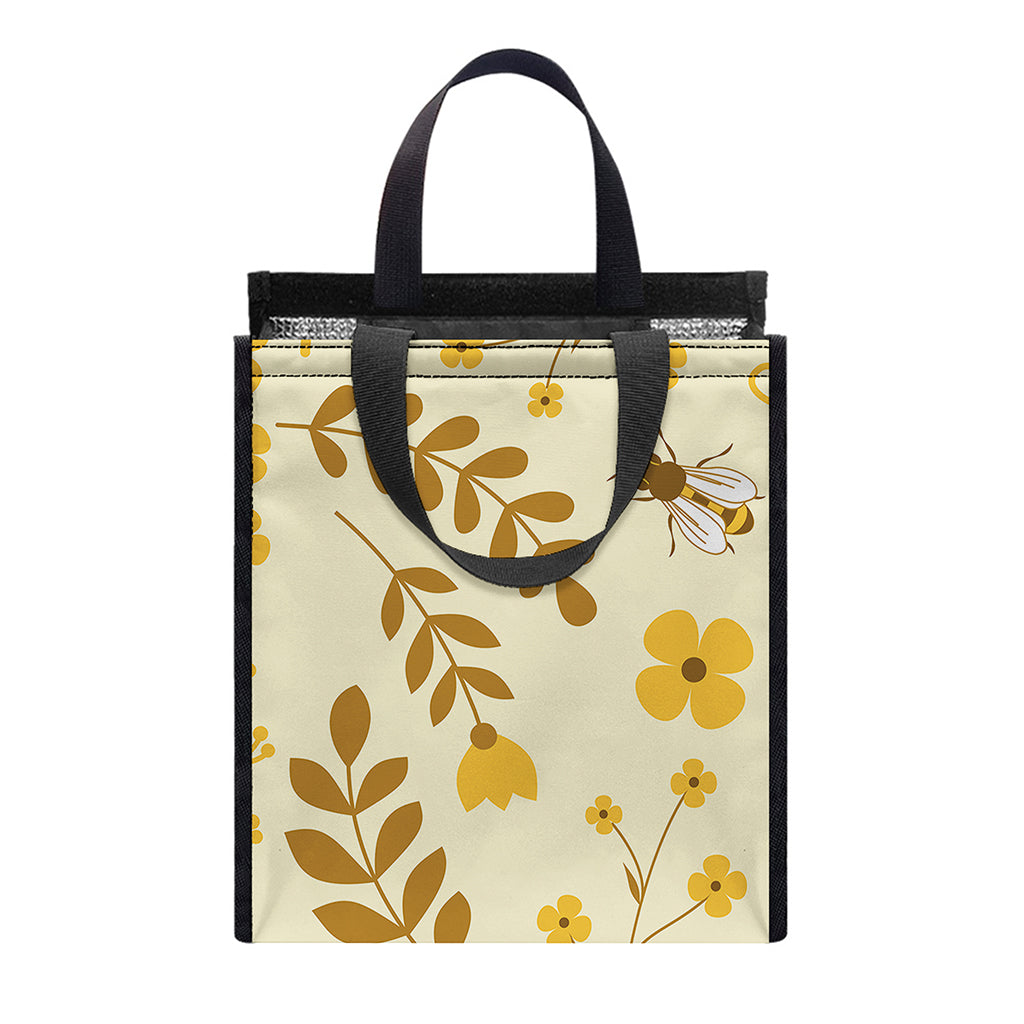 Flower Bee Pattern Print Insulated Lunch Tote