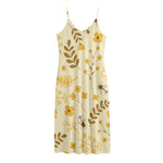 Flower Bee Pattern Print Jersey Midi Cami Dress