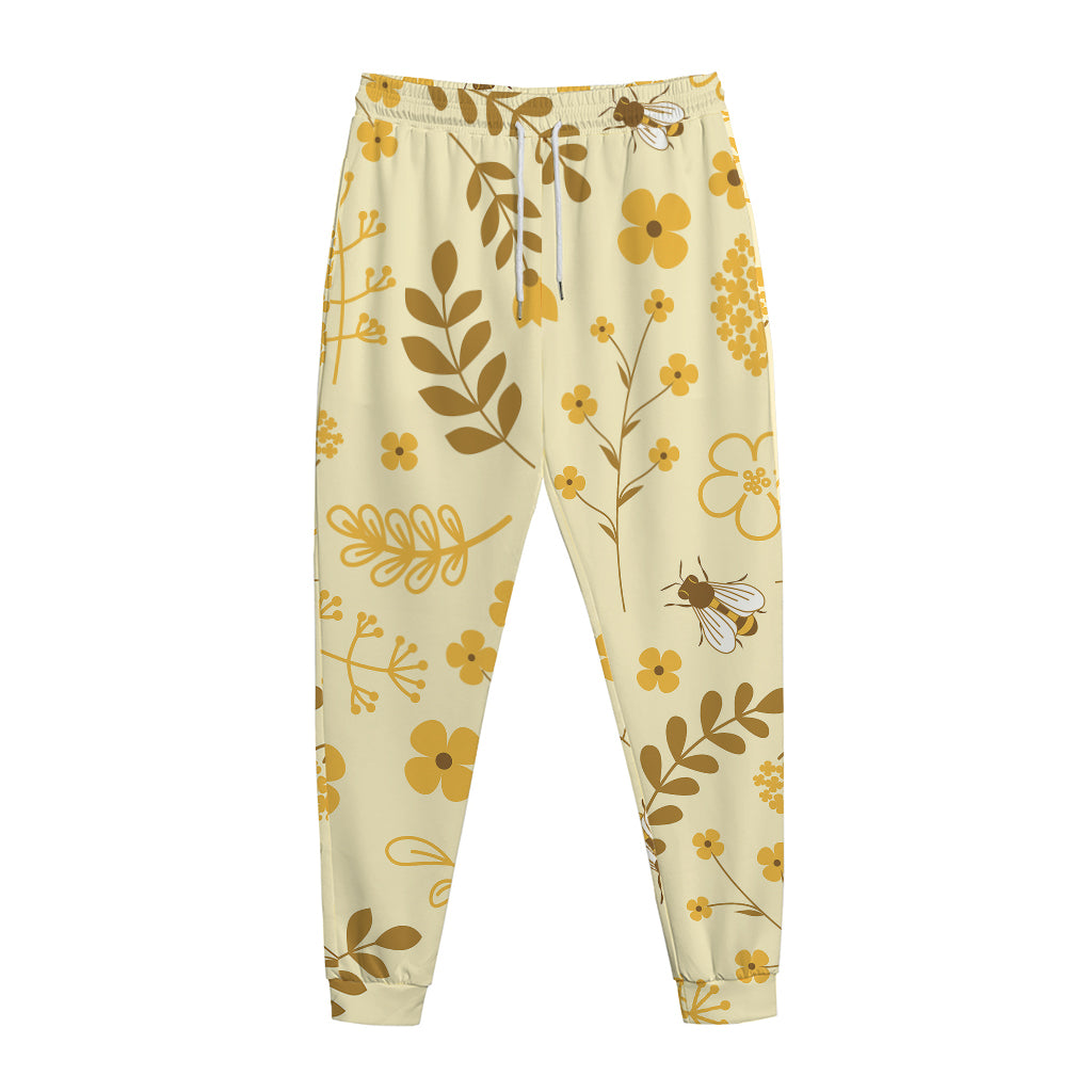 Flower Bee Pattern Print Jogger Pants