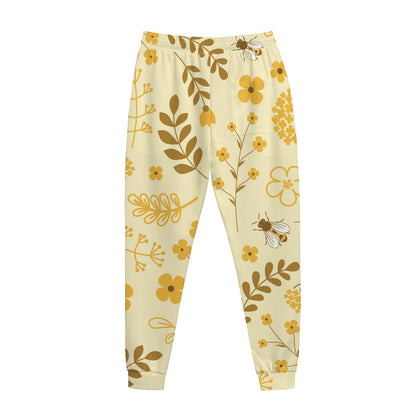 Flower Bee Pattern Print Jogger Pants