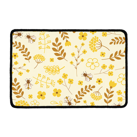 Flower Bee Pattern Print Kitchen Mat